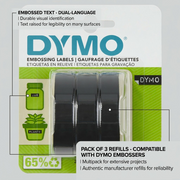 DYMO Self-Adhesive Embossing Labels, White Print on Black Tape, 3/8" x 9.8-Foot Rolls, 3 Pack