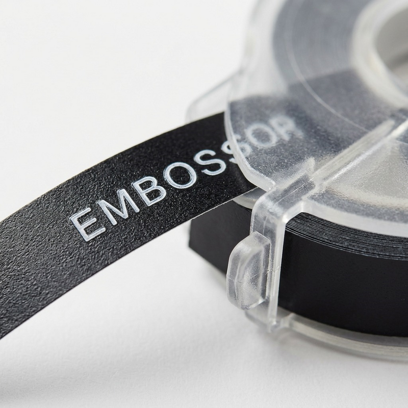 DYMO Self-Adhesive Embossing Labels, White Print on Black Tape, 3/8" x 9.8-Foot Rolls, 3 Pack