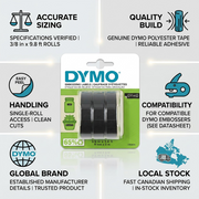 DYMO Self-Adhesive Embossing Labels, White Print on Black Tape, 3/8" x 9.8-Foot Rolls, 3 Pack