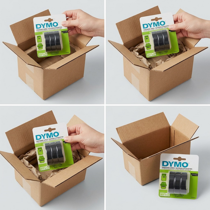 DYMO Self-Adhesive Embossing Labels, White Print on Black Tape, 3/8" x 9.8-Foot Rolls, 3 Pack