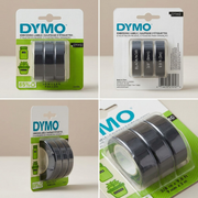 DYMO Self-Adhesive Embossing Labels, White Print on Black Tape, 3/8" x 9.8-Foot Rolls, 3 Pack
