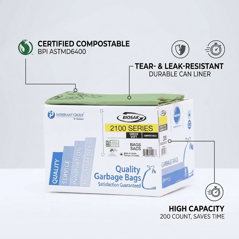25 X 30 Green 200 Bags Compostable