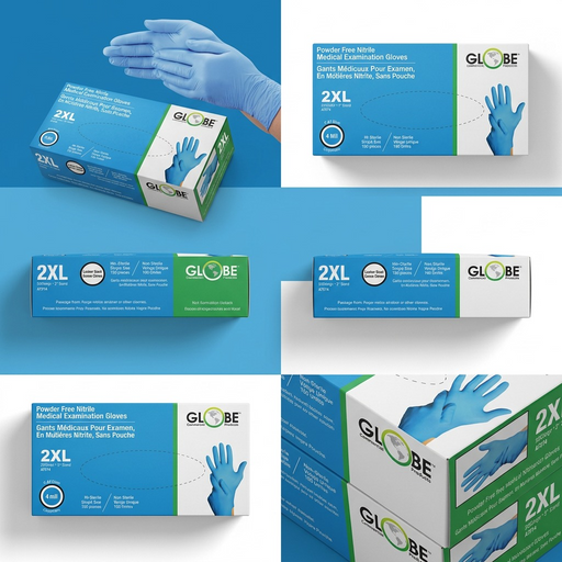 Gants en nitrile sans poudre 4 mil bleu ciel médicaux - 2X-Large (boîte de 100)