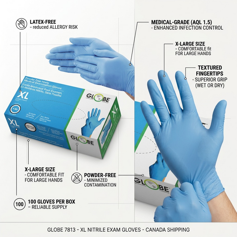 Nitrile Gloves Powder Free 4mil Sky Blue Medical - X-Large ( box of 100)