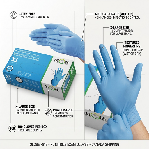 Gants en nitrile non poudrés 4 mil Bleu ciel médicaux - Très grand (boîte de 100)