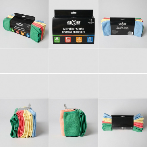 Chiffons en microfibres Globe Commercial Products – 14 po x 14 po, couleurs assorties, 12 paquets de détail