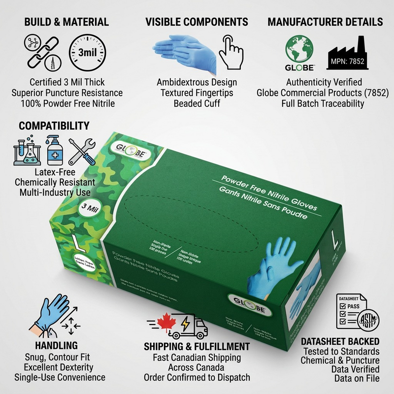 Nitrile Gloves Powder Free 3mil Sky Blue - Large ( box of 100)