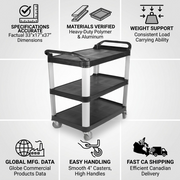 Utility Cart Small - Black 33"L x 17"W x 37H
