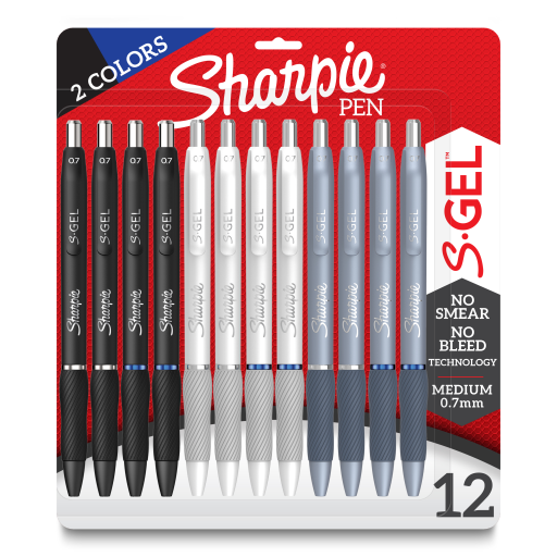 Sharpie S-Gel, Gel Pens, Medium Point (0.7mm), Black and Blue Gel Ink Pens, 12 Count
