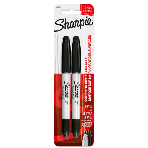 Sharpie Twin Tip Permanent Markers, Fine and Ultra Fine, Black, 2 Count