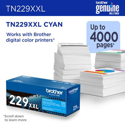 Brother Genuine TN229XXLC Super High Yield Cyan Toner Cartridge – Laser | Brother
