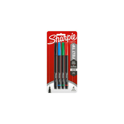 Sharpie Pens, Felt Tip, Fine Point (0.4 mm), Assorted Colours, 4 Count
